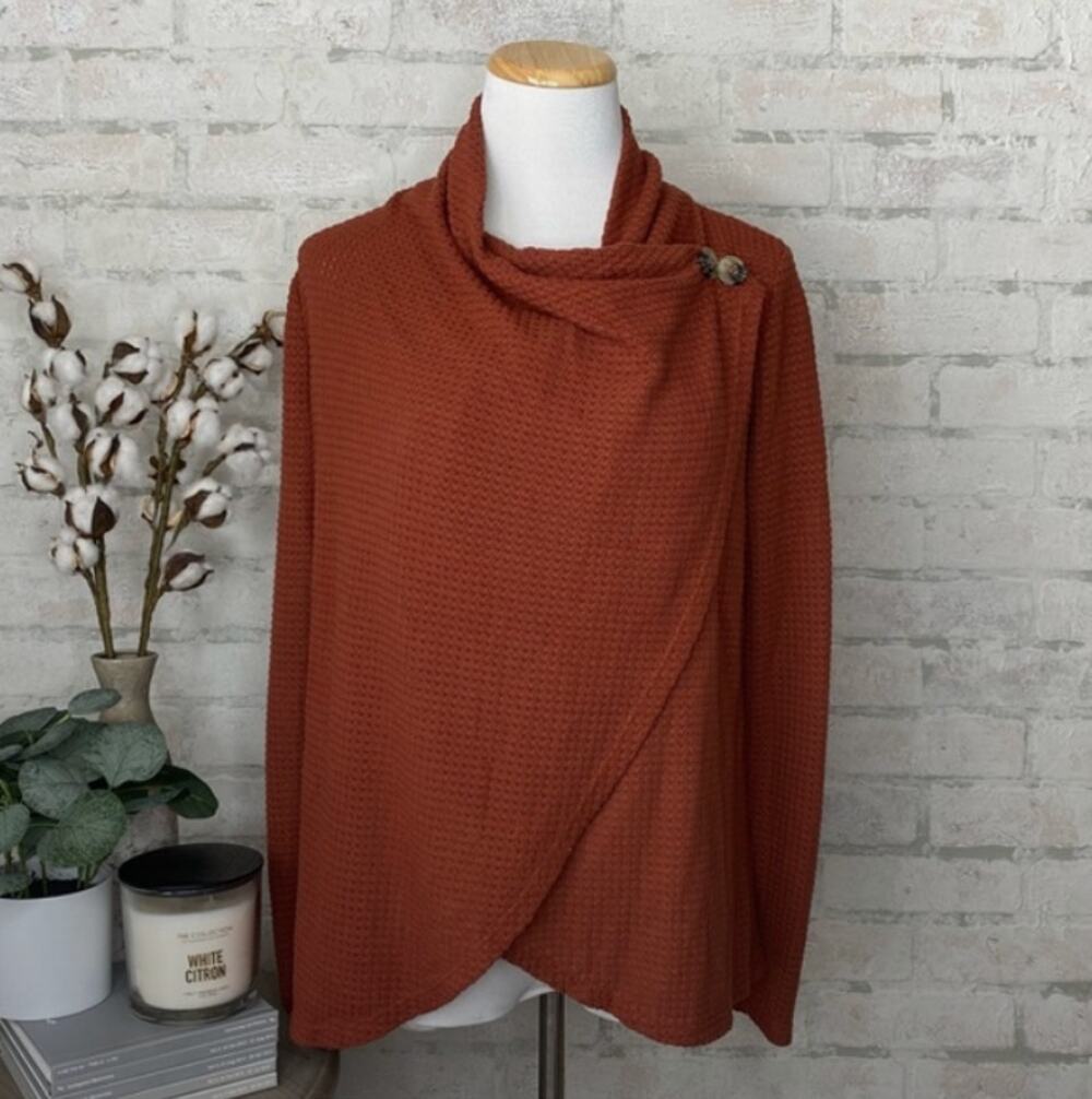 Maurices | Rust Waffle Knit Drape Sweater